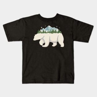 Polar bear mountain tree snow Kids T-Shirt